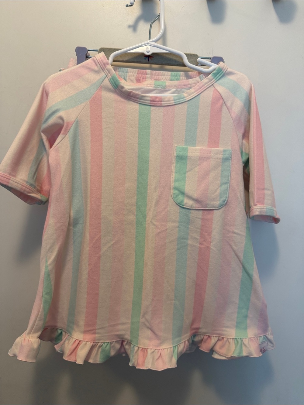 Girls' Pastel Stripe Ruffle Hem Tee & Matching Ruffle Butt Bloomers- Pink & Mint